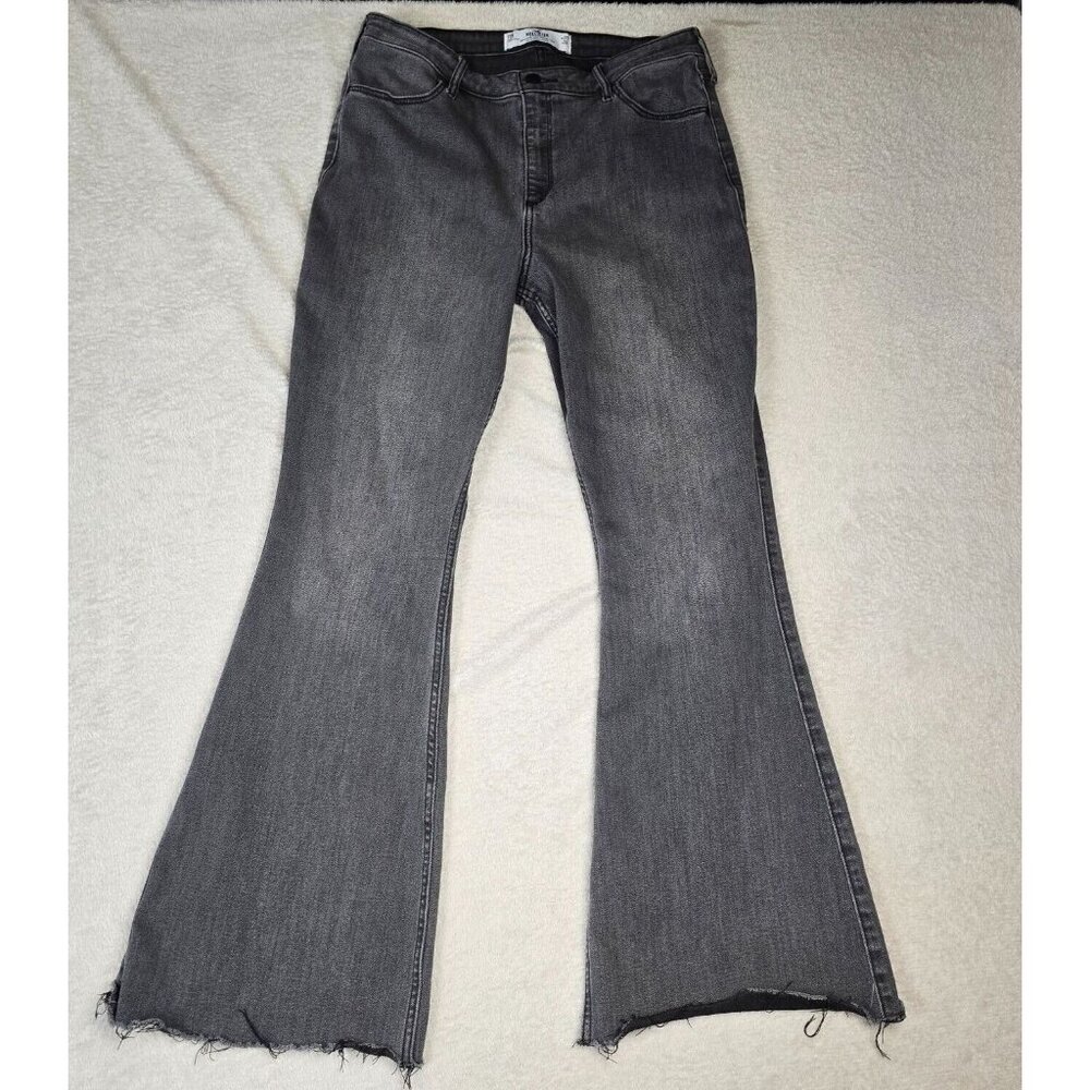 Hollister Curvy High Rise Vintage Flare Jeans Womens 17R Black Faded Distressed